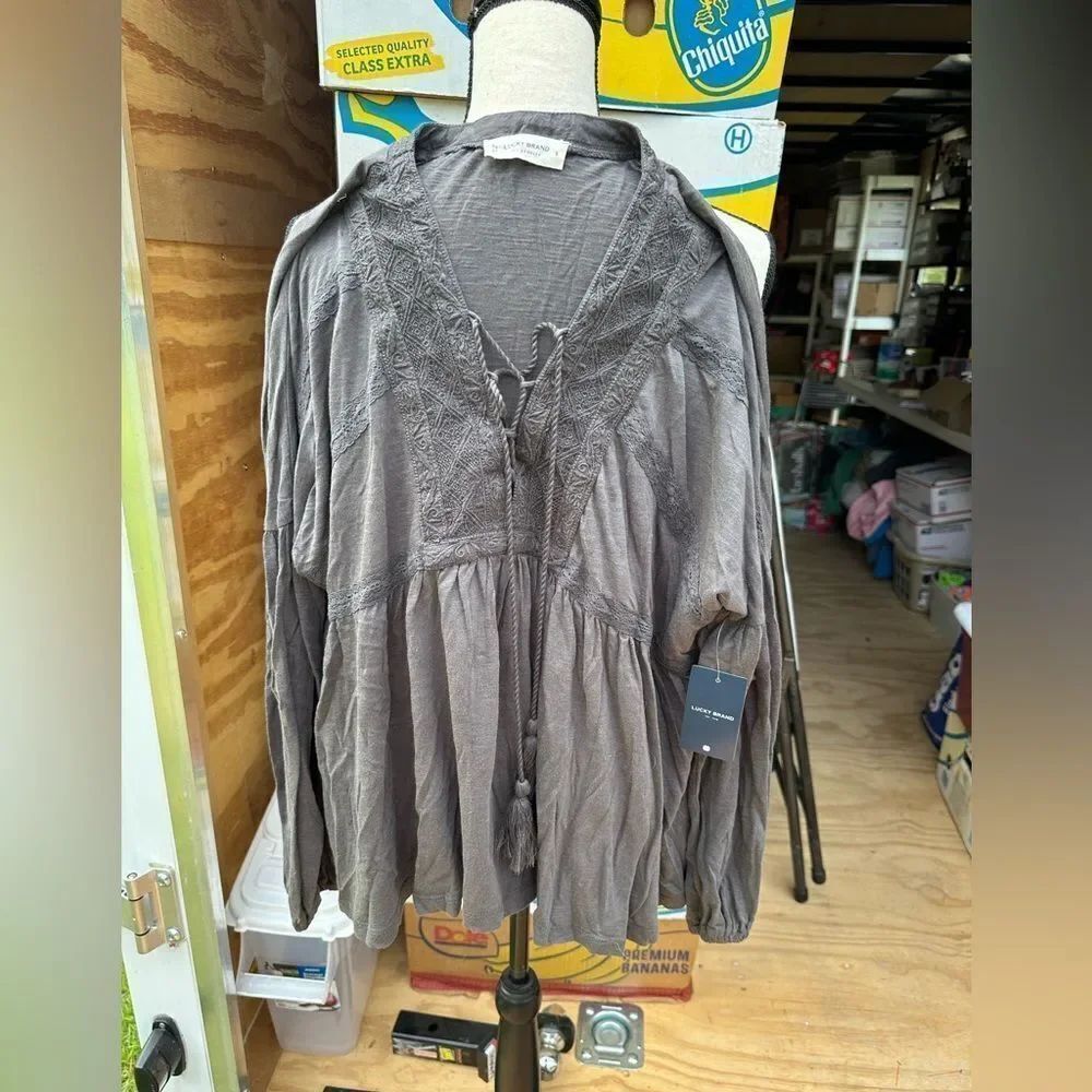 NWT Gray Long-Sleeve Lucky Brand Blouse